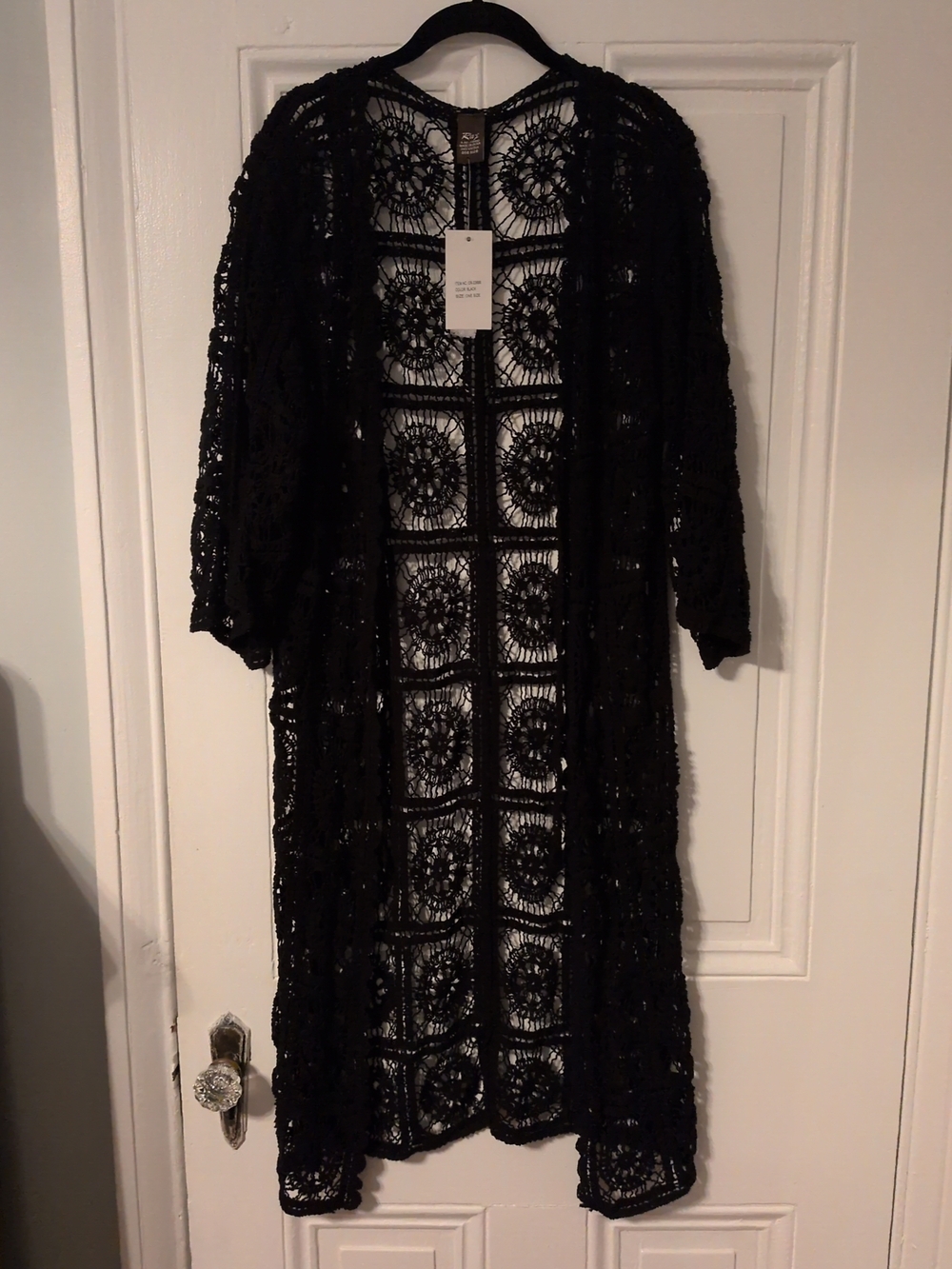 NWT Raj Black Crochet Longline Open Cardigan